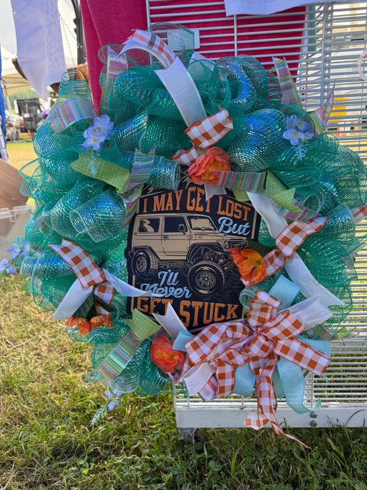 May Get Lost but Never Stuck Jeep Wreath